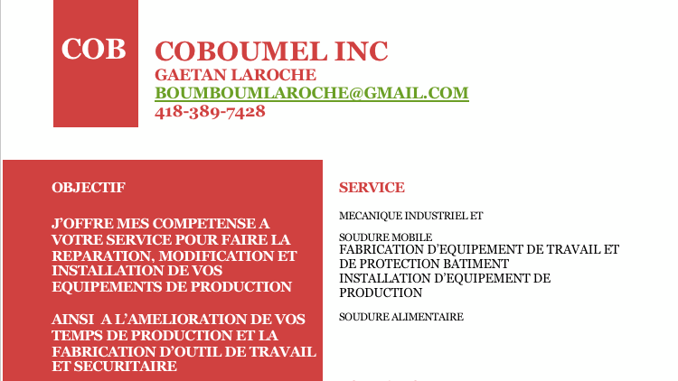 Coboumel inc | 1365 Rue du Parc, Sainte-Marie, QC G6E 2G1, Canada | Phone: (418) 389-7428