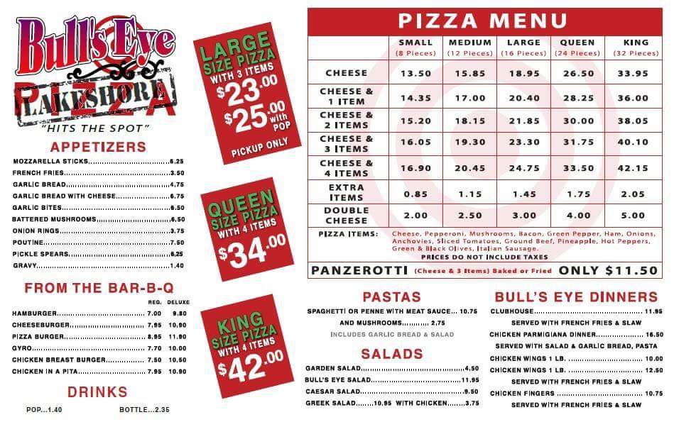 Bulls Eye Pizza Lakeshore | 1205 Essex County Rd 22, Emeryville, ON N0R 1C0, Canada | Phone: (519) 727-1221