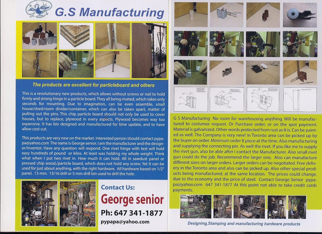 GS Manufacturing | 160 Leyton Ave, Scarborough, ON M1L 3V2, Canada | Phone: (647) 341-1877