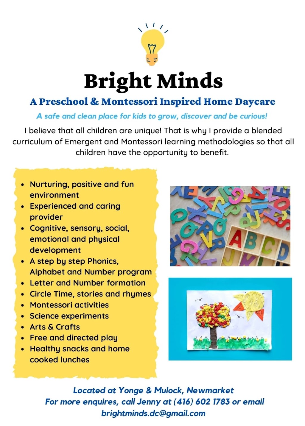 Bright Minds Home Daycare (Preschool & Montessori Inspired) | 126 Coleridge Dr, Newmarket, ON L3X 2T5, Canada | Phone: (416) 602-1783