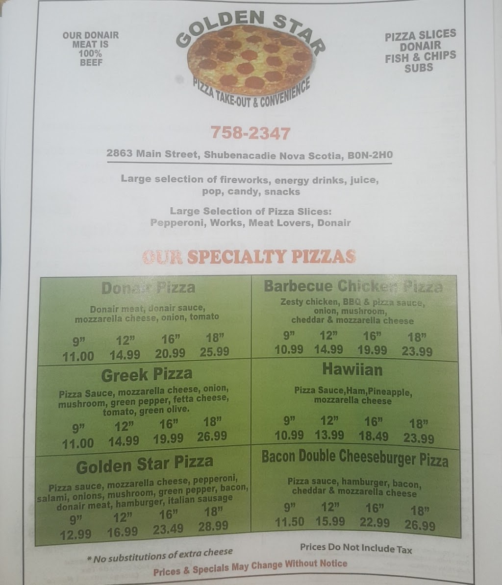 Golden Star Grocery & Pizza Takeout | 2863 Nova Scotia Trunk 2, Shubenacadie, NS B0N 2H0, Canada | Phone: (902) 758-2347