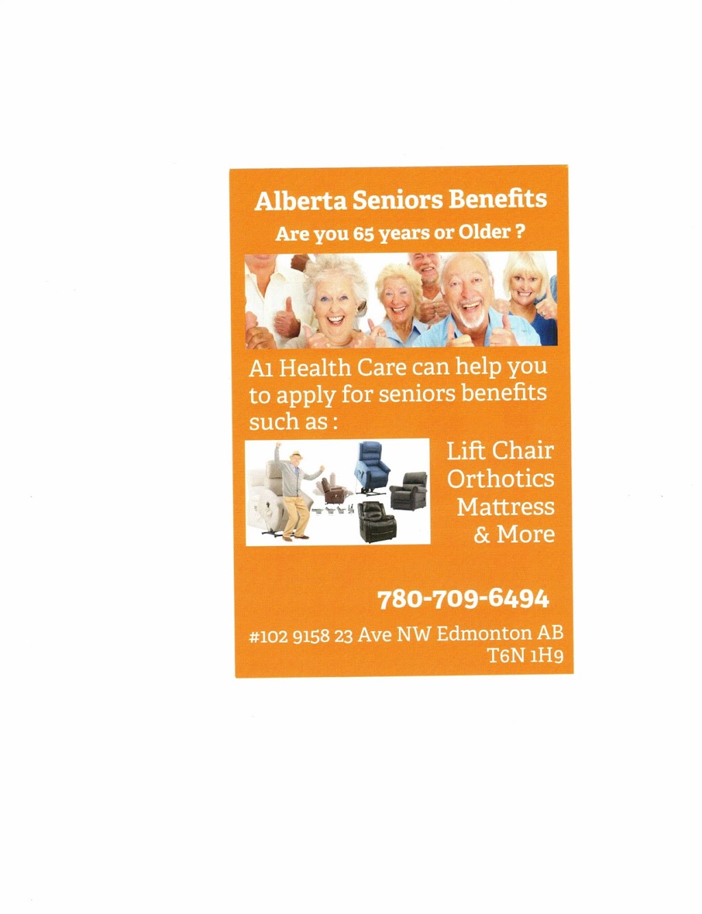 A1 Health Care Inc | 9158 23 Ave NW #102, Edmonton, AB T6N 1H9, Canada | Phone: (780) 709-6494