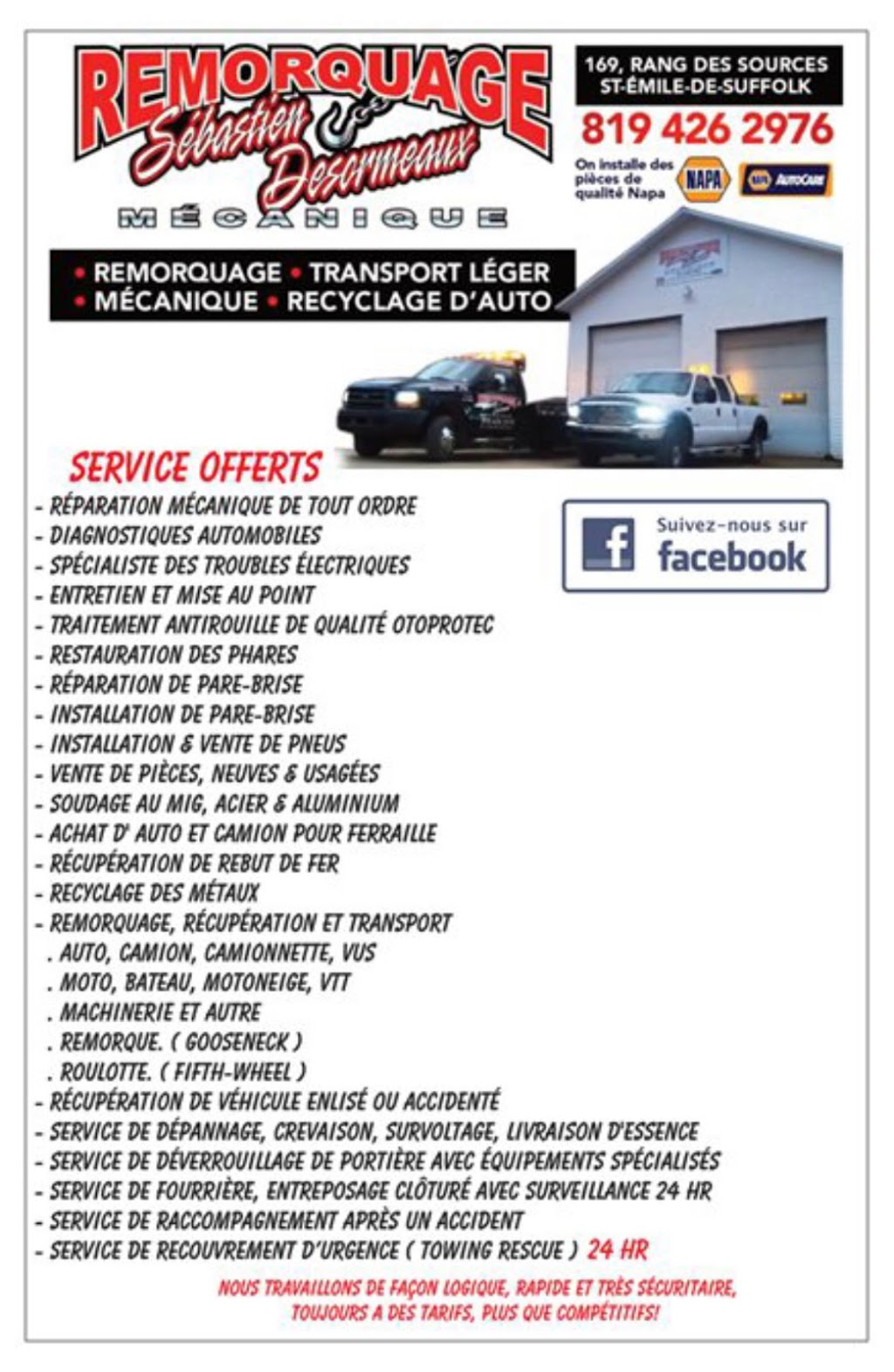 Remorquage Desormeaux Towing Rescue | 1019 Rue du Centenaire, Namur, QC J0V 1N0, Canada | Phone: (819) 426-2976