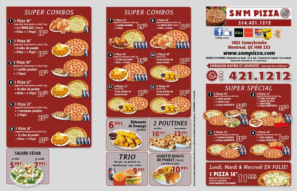 SNM Pizza | 1802 Sunnybrooke Blvd, Dollard-Des Ormeaux, Quebec H9B 2X3, Canada | Phone: (514) 421-1212