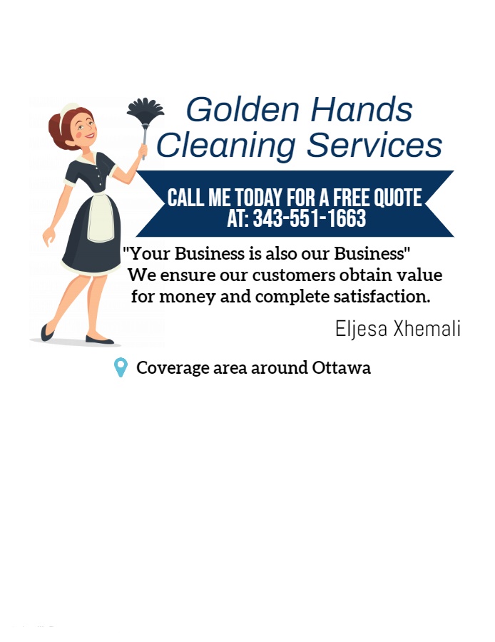 Golden Hands Cleaning Services | 42 Downsview Crescent, Nepean, ON K2G 0A5, Canada | Phone: (343) 551-1663