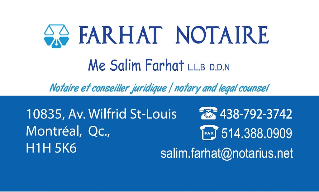 Salim Farhat Notaire | 10835 Ave. Wilfrid-Saint-Louis, Montréal, QC H1H 5K6, Canada | Phone: (438) 792-3742