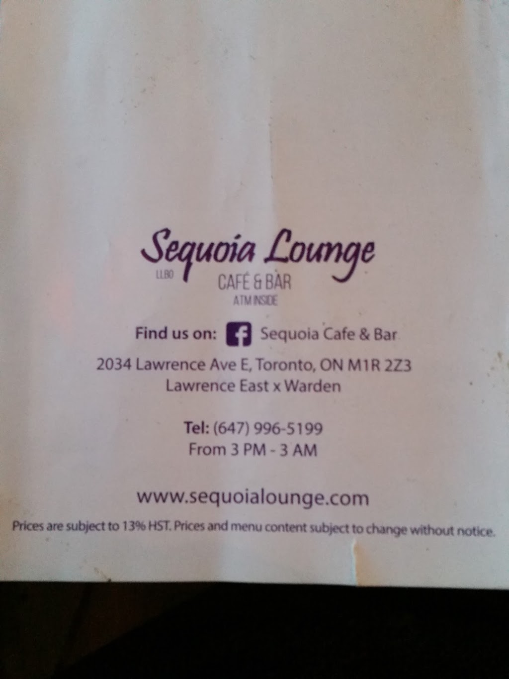 Sequoia Lounge | 2034 Lawrence Ave E, Scarborough, ON M1R 2Z3, Canada | Phone: (647) 996-5199
