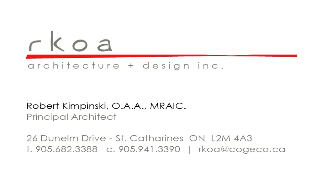 Robert Kimpinski Architect Ltd | 26 Dunelm Dr, St. Catharines, ON L2M 4A3, Canada | Phone: (905) 682-3388