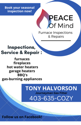 Peace of Mind Furnace Inspections & Repairs | Broadway N W, 152, Raymond, AB T0K 2S0, Canada | Phone: (403) 635-2699