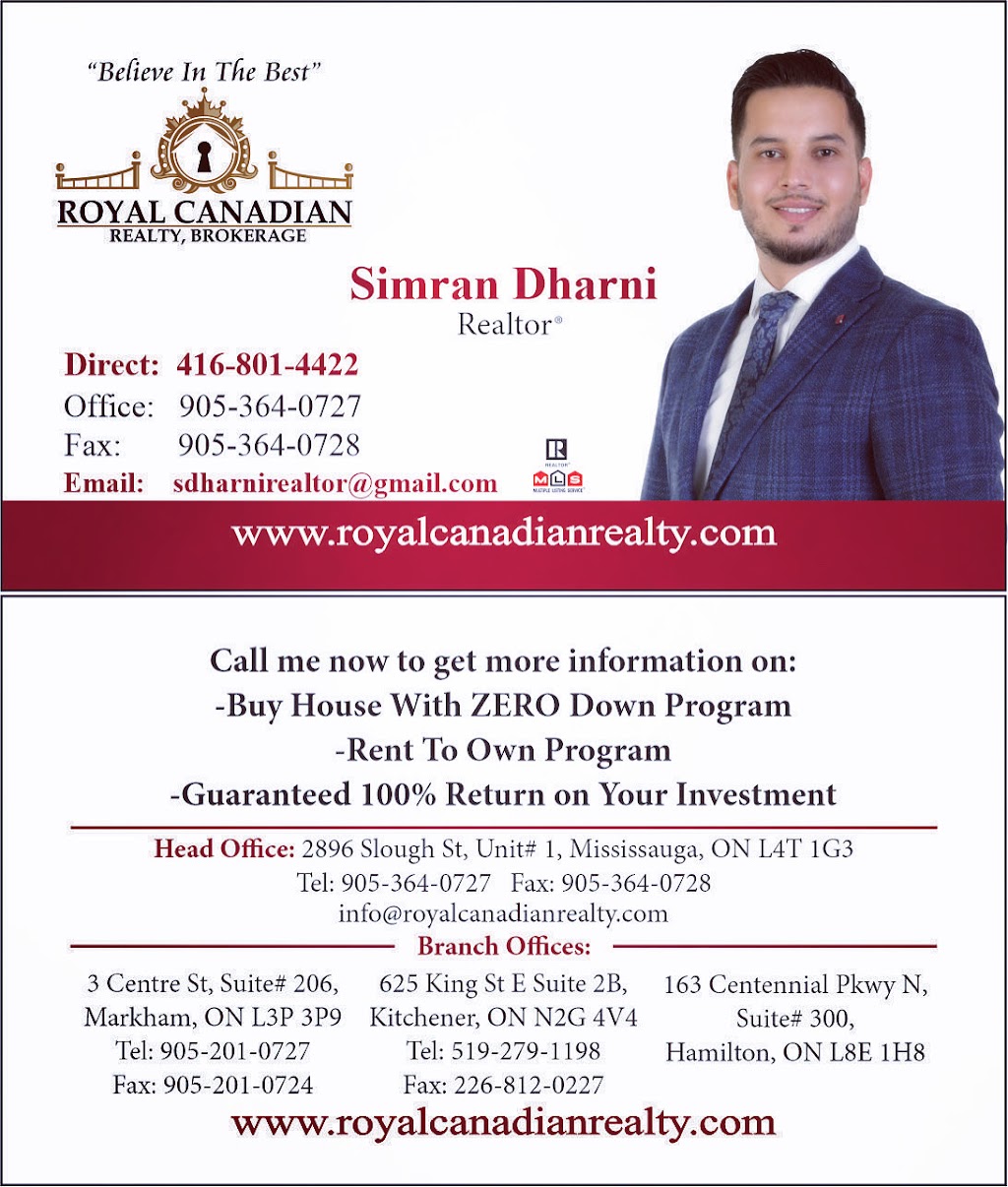 Realtor- Simran Dharni | 2896 Slough St Unit 1, Mississauga, ON L4T 1G3, Canada | Phone: (416) 801-4422