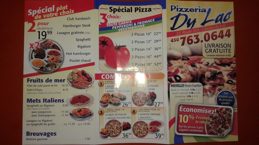 Pizzeria Du Lac | 27 QC-201, Coteau-du-Lac, QC J0P 1B0, Canada | Phone: (450) 763-0644