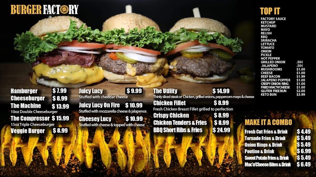 Burger Factory Burlington | 2465 Appleby Line Unit D6, Burlington, ON L7L 0B6, Canada | Phone: (905) 336-2222