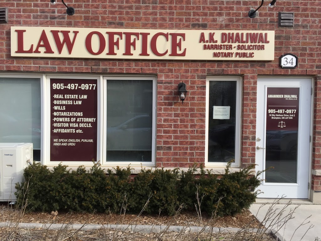 Amaninder Dhaliwal, Barrister, Solicitor & Notary Public | 34 Sky Harbour Dr, Brampton, ON L6Y 0V6, Canada | Phone: (905) 497-0977