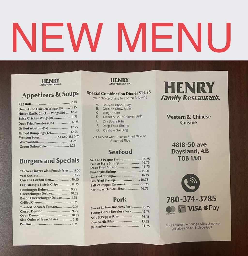 Henry Family Restaurant | 4818 50 Ave, Daysland, AB T0B 1A0, Canada | Phone: (780) 374-3785