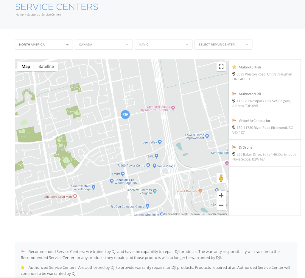 DJI Authorized Service Center (ASC) | 8099 Weston Rd Unit No. 8, Woodbridge, ON L4L 0C1, Canada | Phone: (866) 354-2721