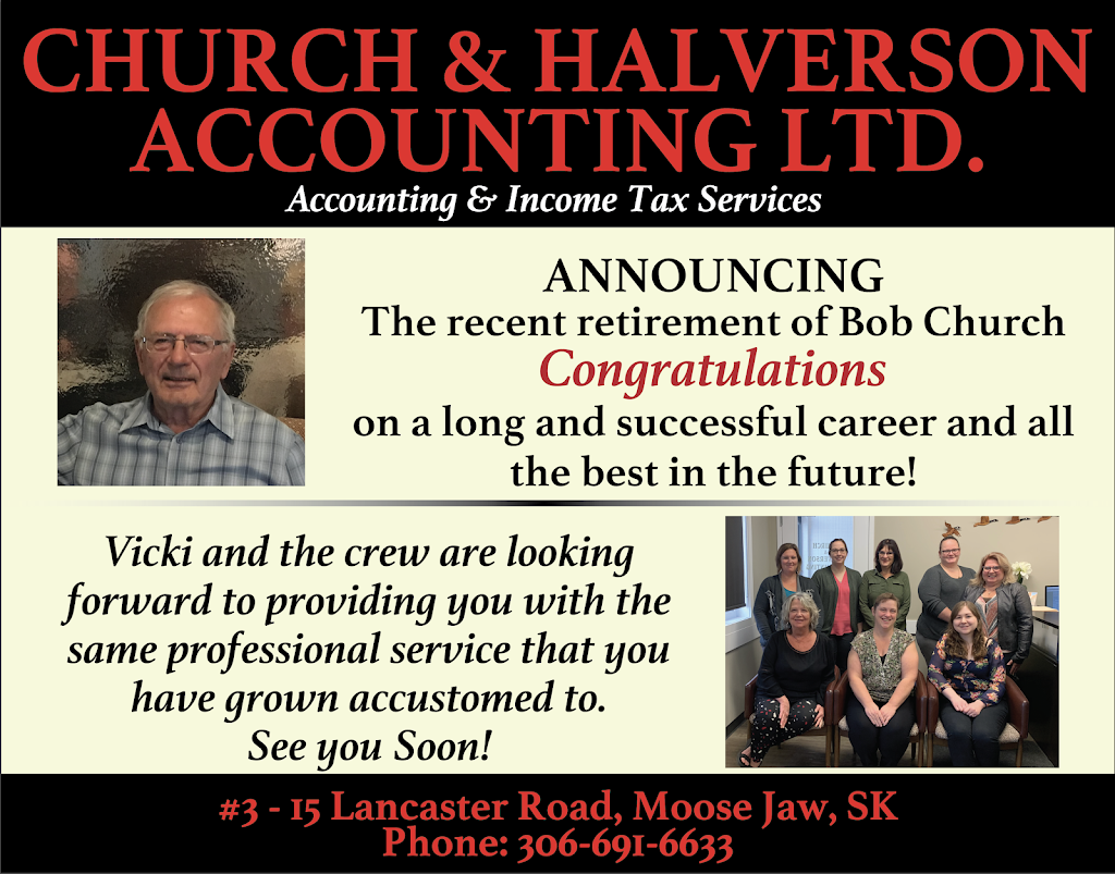 Church & Halverson Accounting Ltd. | 15 Lancaster Rd Suite 3, Moose Jaw, SK S6J 1M8, Canada | Phone: (306) 691-6633