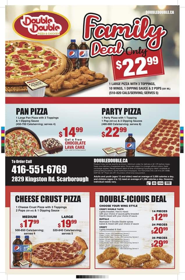 Double Double Pizza & Chicken | 2829 Kingston Rd, Scarborough, ON M1M 1N2, Canada | Phone: (416) 551-6769