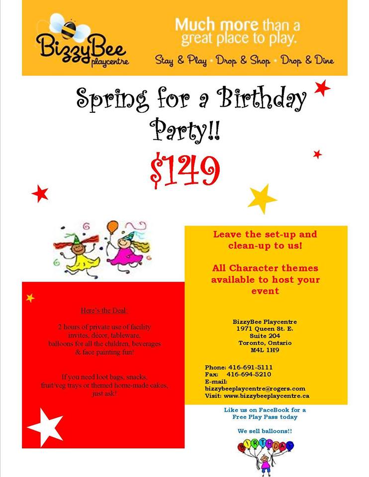 Bizzy Bee Playcentre | 1971 Queen St E #204, Toronto, ON M4L 1H9, Canada | Phone: (416) 691-5111