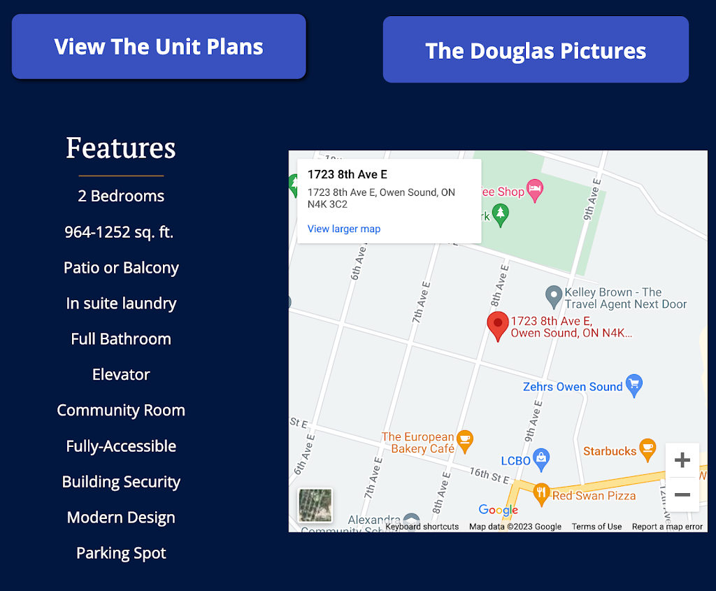 The Douglas Senior Rental Apartments | 1723 8th Ave E, Owen Sound, ON N4K 3C2, Canada | Phone: (519) 270-3792