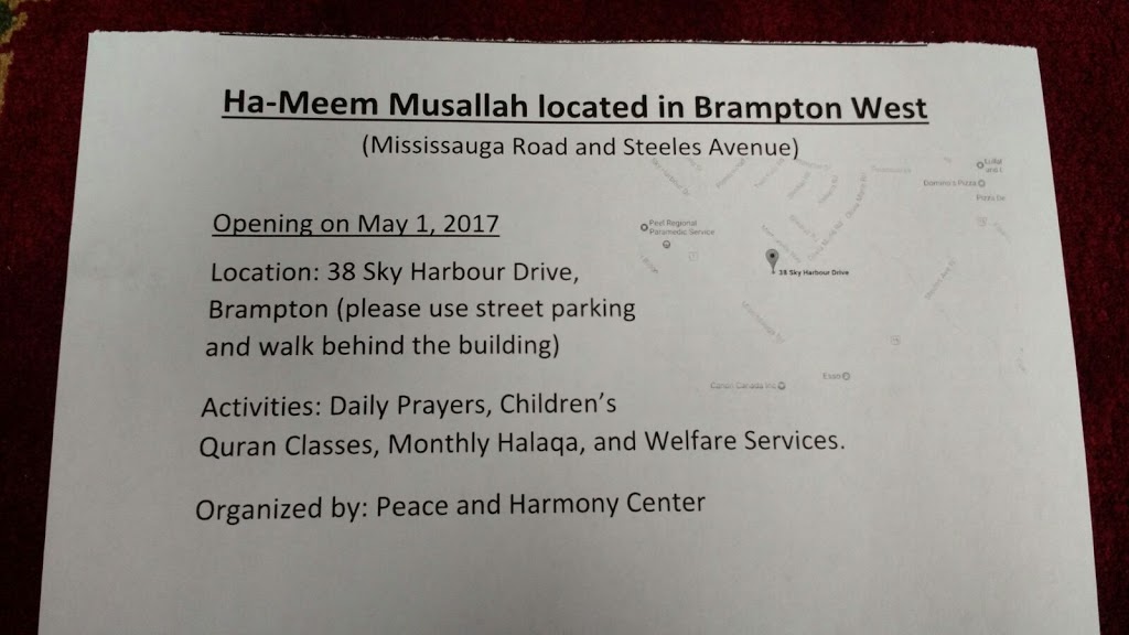 Ha-meem Musallah Islamic Center | 38 Sky Harbour Dr, Brampton, ON L6Y 0C1, Canada | Phone: (416) 802-7892