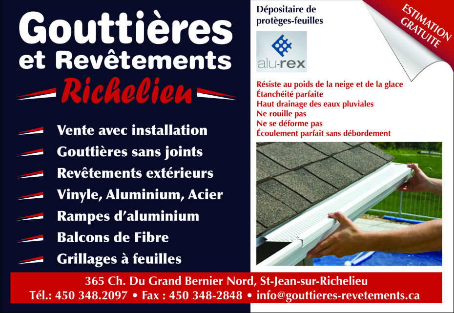 Gouttières et Revêtements Richelieu | 365 Chemin du Grand Bernier N, Saint-Jean-sur-Richelieu, QC J3B 4R9, Canada | Phone: (450) 348-2097