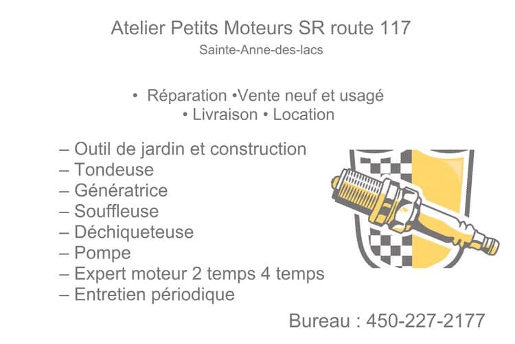 Atelier Petits Moteurs SR | 156 QC-117 Local B, Sainte-Anne-des-Lacs, QC J0R 1B0, Canada | Phone: (450) 227-2177