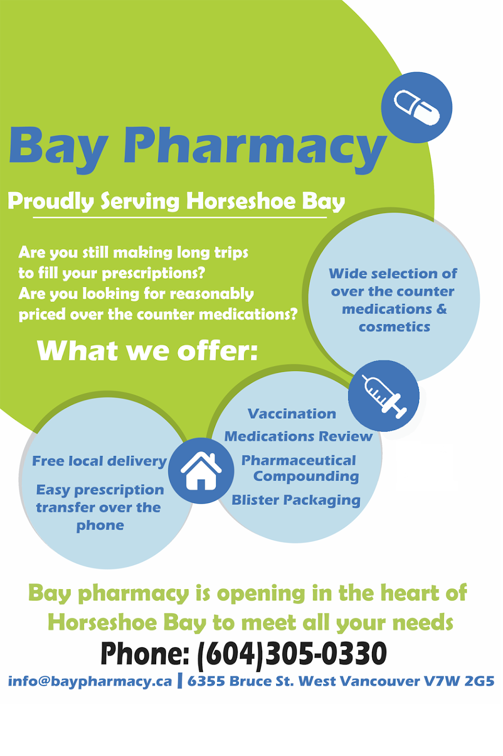 Bay Pharmacy | 6355 Bruce St, West Vancouver, BC V7W 2G5, Canada | Phone: (604) 305-0330