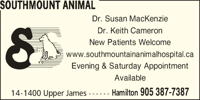 Southmount Animal Hospital | 1400 Upper James St #14, Hamilton, ON L9B 1K3, Canada | Phone: (905) 387-7387