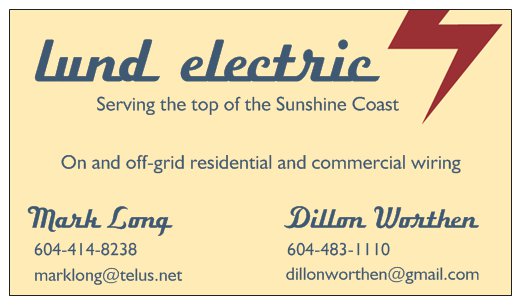 Lund Electric | BOX 82, 10244 Finn Bay Rd, Lund, BC V0N 2G0, Canada | Phone: (604) 483-1110