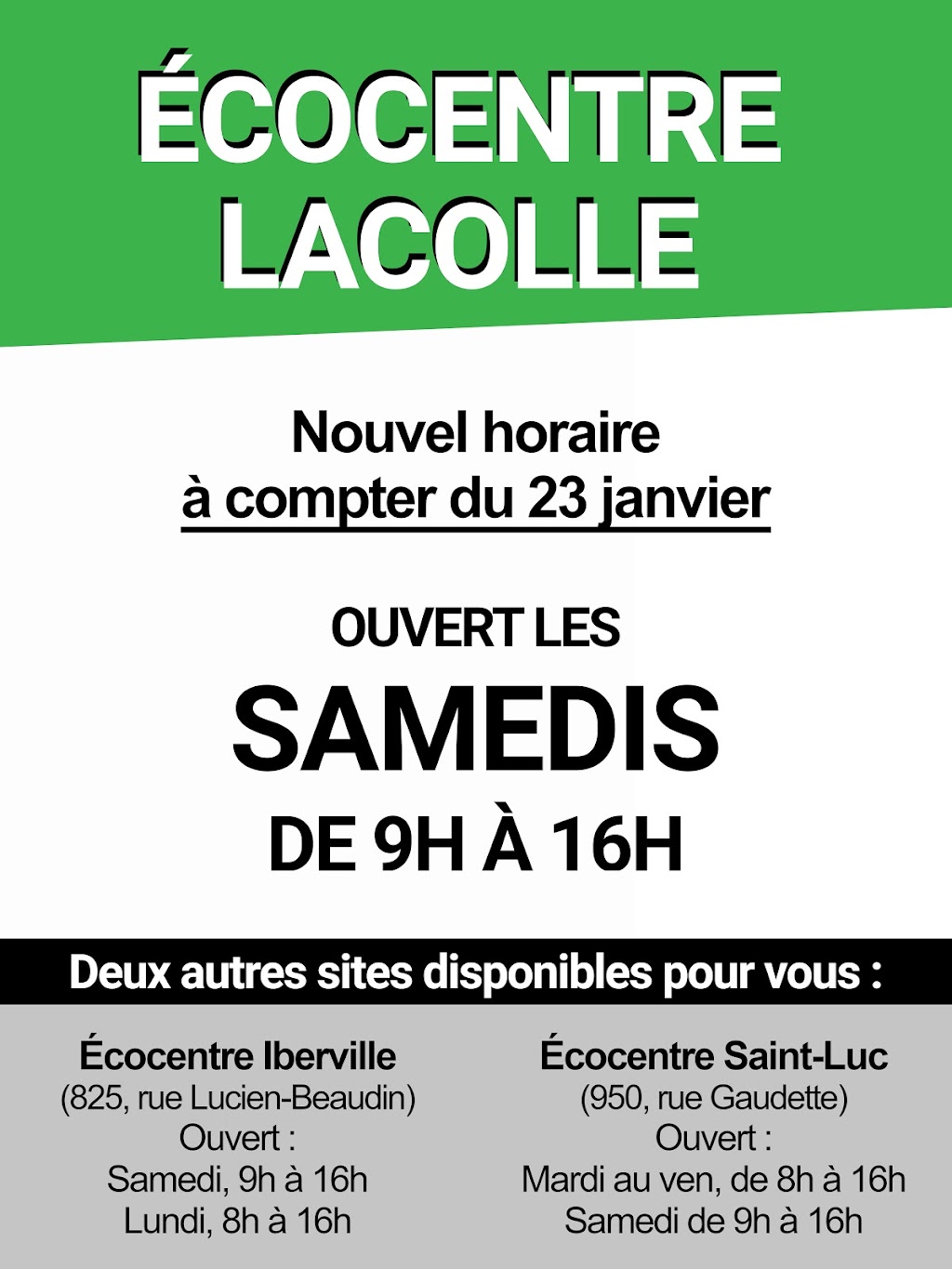 Écocentre lacolle(Compo haut richelieu) | 8 Rue du Parc Industriel, Le Haut-Richelieu, QC J0J 1J0, Canada | Phone: (450) 246-2521