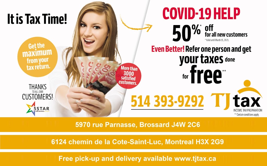 TJ Tax | 5970 Rue Parnasse, Brossard, QC J4W 2C6, Canada | Phone: (450) 923-8524