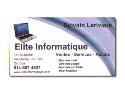 Elite Informatique | 351 Rue Saint-Joseph, Sainte-Martine, QC J0S 1V0, Canada | Phone: (514) 667-4537