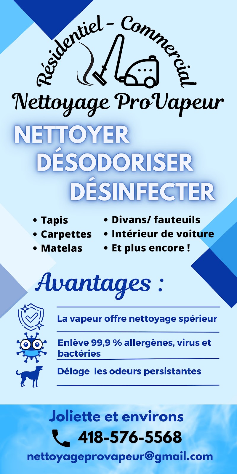 Nettoyage ProVapeur | 841 Chem. de la Ligne Frédéric, Saint-Félix-de-Valois, QC J0K 2M0, Canada | Phone: (450) 758-5718