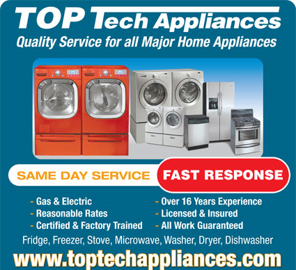 Top Tech Appliances Ltd. | 1696 Sugarpine Ct, Coquitlam, BC V3E 3N7, Canada | Phone: (604) 839-0363