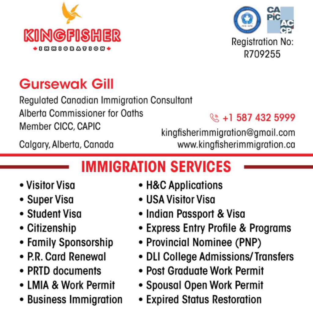 Kingfisher Immigration Consultancy | 199 Saddlestone Green, Calgary, AB T3J 2C8, Canada | Phone: (587) 432-5999