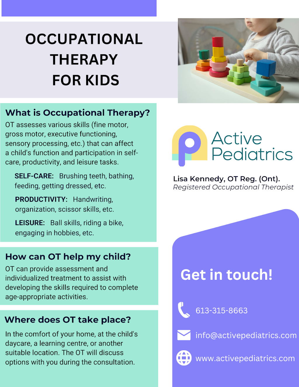 Active Pediatrics - Occupational Therapy | 1420 Youville Dr Unit #7, Orléans, ON K1C 7B3, Canada | Phone: (613) 315-8663