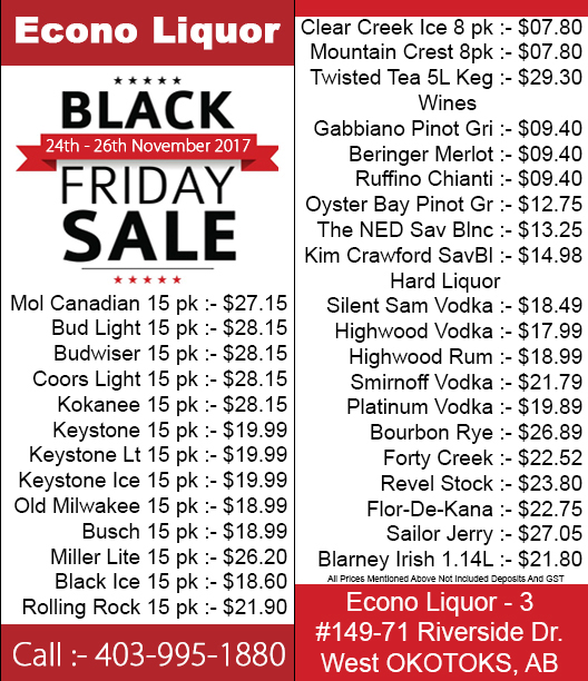 Econo Liquor | 71 Riverside Dr, Okotoks, AB T1S 1M3, Canada | Phone: (403) 995-1880