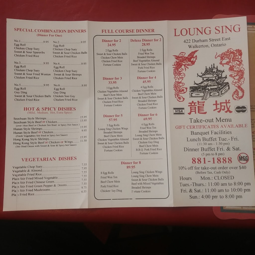 Loung Sing Restaurant | 422 Durham St E, Walkerton, ON N0G 2V0, Canada | Phone: (519) 881-1888