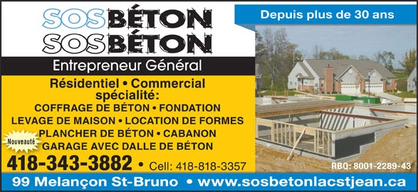 S O S Béton | 99 Rue Melançon, Saint-Bruno, QC G0W 2L0, Canada | Phone: (418) 343-3882