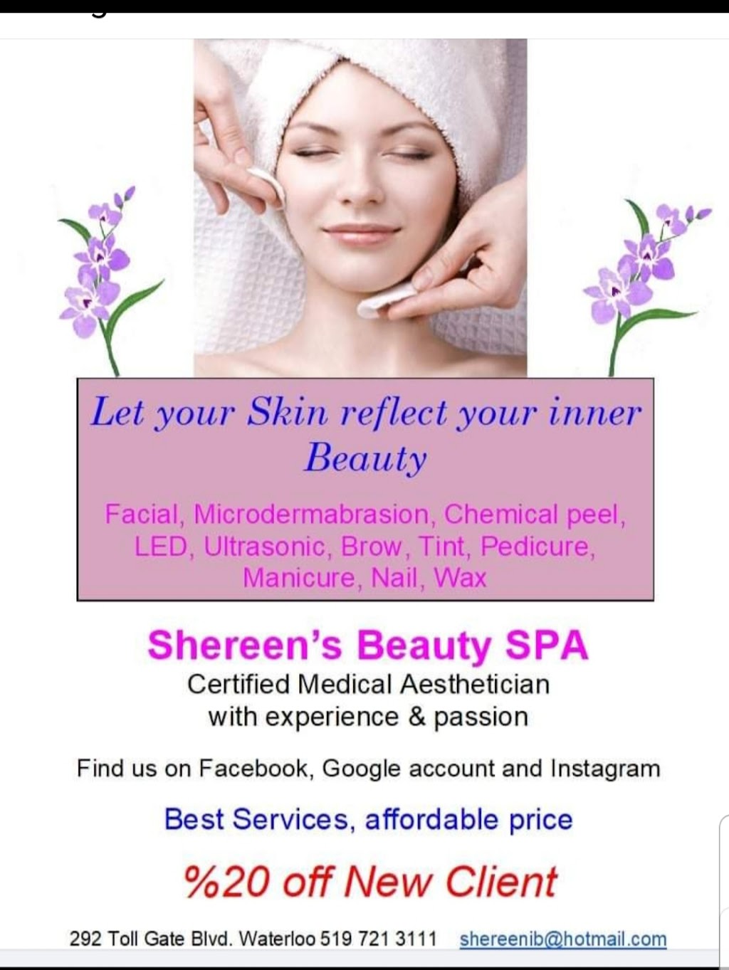 Shereens Beauty Spa | 292 Toll Gate Blvd, Waterloo, ON N2L 4M4, Canada | Phone: (519) 721-3111