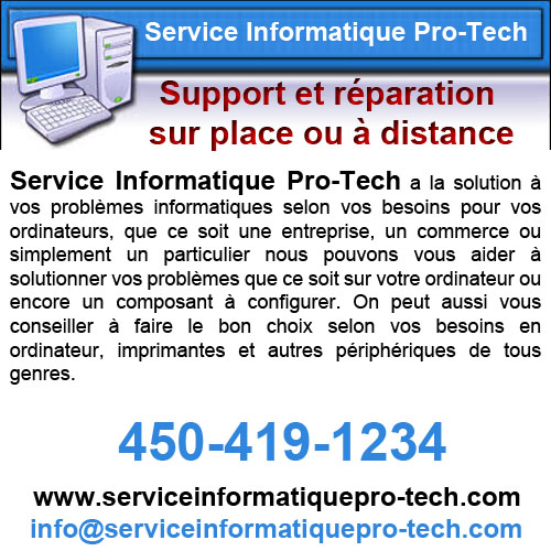 Informatique Pro-Tech | 1011 Rue Debien, Saint-Jérôme, QC J5L 1K6, Canada | Phone: (450) 419-1234