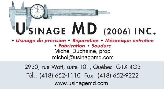 Usinage MD (2006) Inc | 2930 Av. Watt #101, Québec, QC G1X 4G3, Canada | Phone: (418) 652-1110