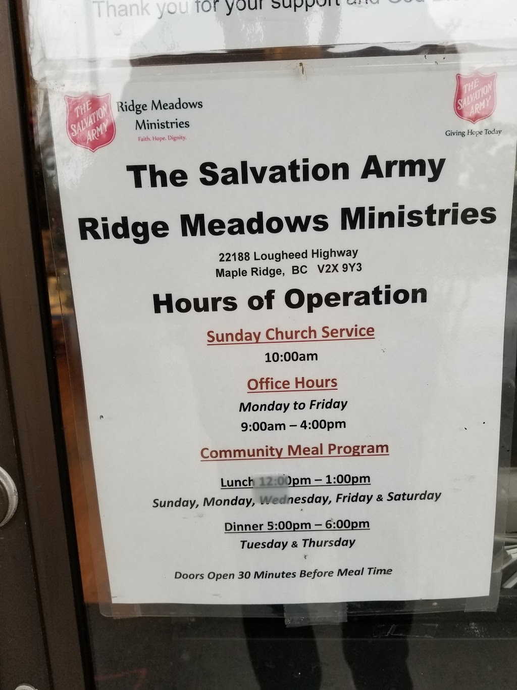 The Salvation Army Ridge Meadows Ministries | 22188 Lougheed Hwy, Maple Ridge, BC V2X 2S8, Canada | Phone: (604) 463-8296