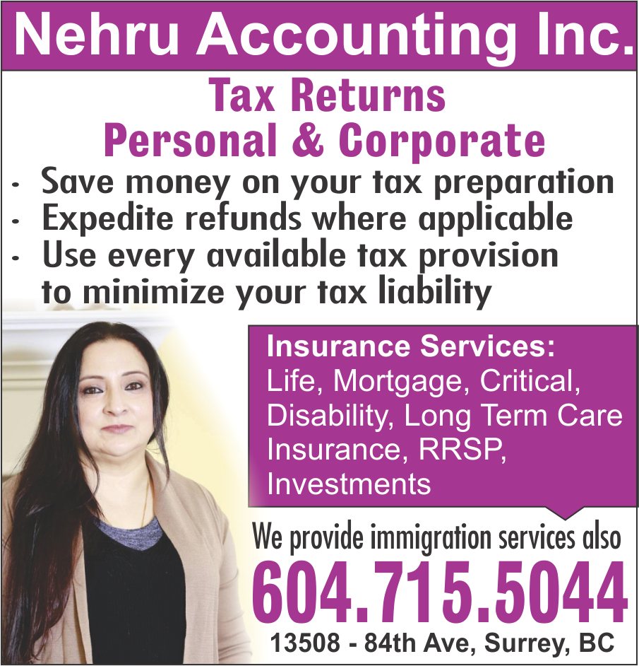 Nehru Accounting Associates | 13508 84 Ave, Surrey, BC V3W 3H2, Canada | Phone: (604) 594-6032