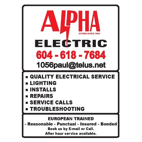 ALPHA ELECTRIC | W 22nd Ave, Vancouver, BC V6S 1J7, Canada | Phone: (604) 618-7684