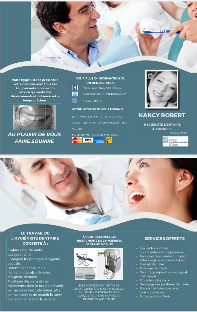 Hygiéniste dentaire mobile Nancy Robert | 7483 Rue Lautrec, Brossard, QC J4Y 3H7, Canada | Phone: (514) 625-8883
