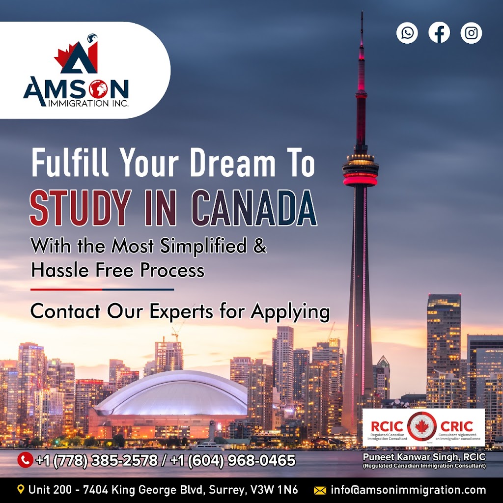 Amson Immigration Inc. | 7404 King George Blvd Suite 200, Surrey, BC V3W 1N6, Canada | Phone: (604) 968-0465