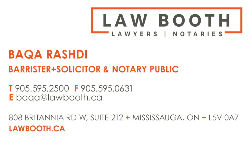 Law Booth | 808 Britannia Rd W #212, Mississauga, ON L5V 0A7, Canada | Phone: (905) 595-2500