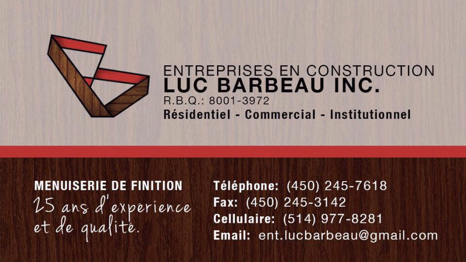 Les Entreprises en contruction Luc Barbeau inc. | 144 Rue Saint-Nicolas, Napierville, QC J0J 1L0, Canada | Phone: (514) 977-8281