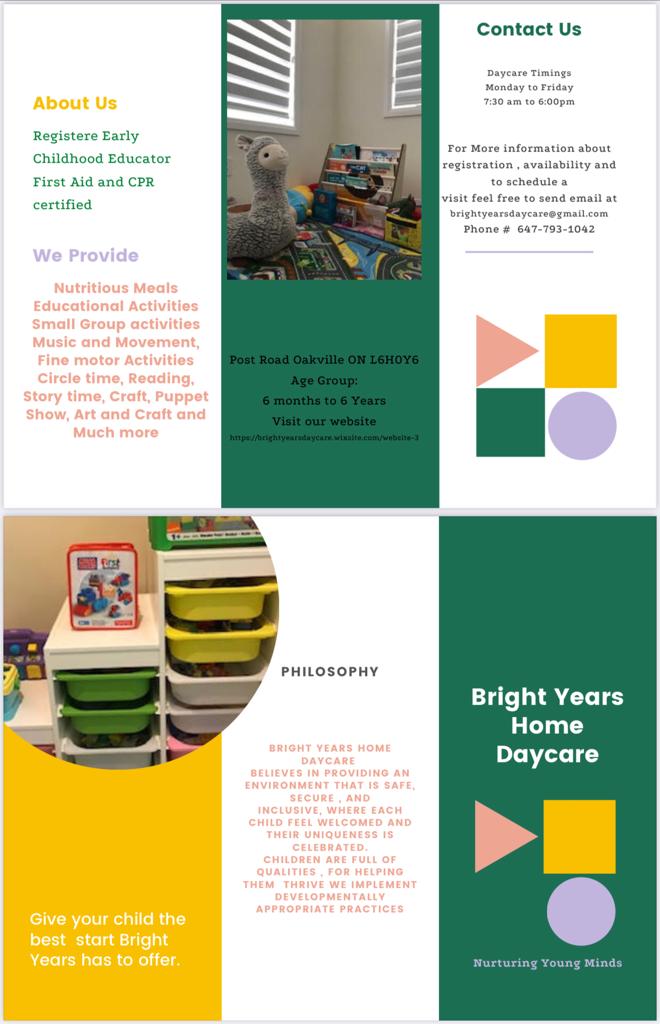 Bright Years Daycare | Marvin Ave, Oakville, ON L6H 7C5, Canada | Phone: (647) 793-1042